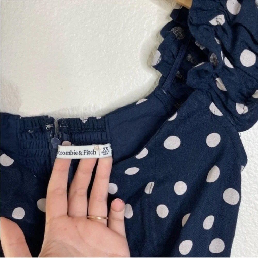 Abercrombie & Fitch Navy Polka Dot Linen Mini Dress - Picture 4 of 6